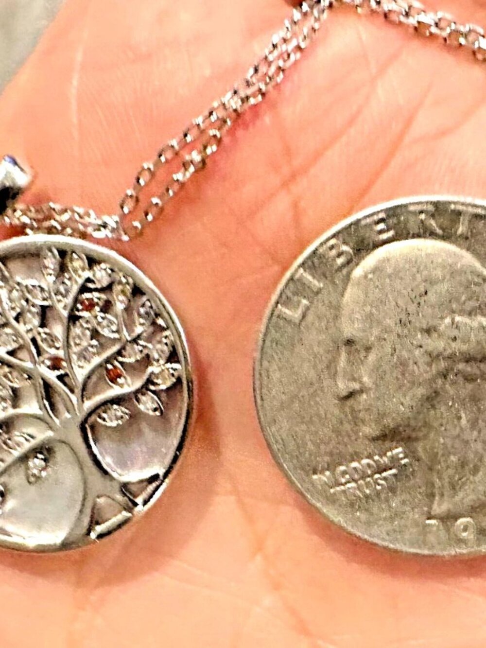 Sterling Silver 925 Mother Of Pearl Tree Of Life Pendant 17" Necklace Italy 6.5g - Picture 6 of 8